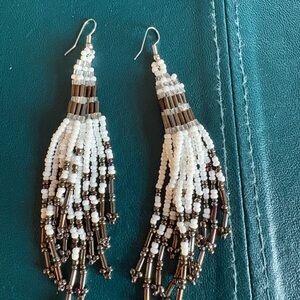 Elegant Black and White Beaded Earrings
